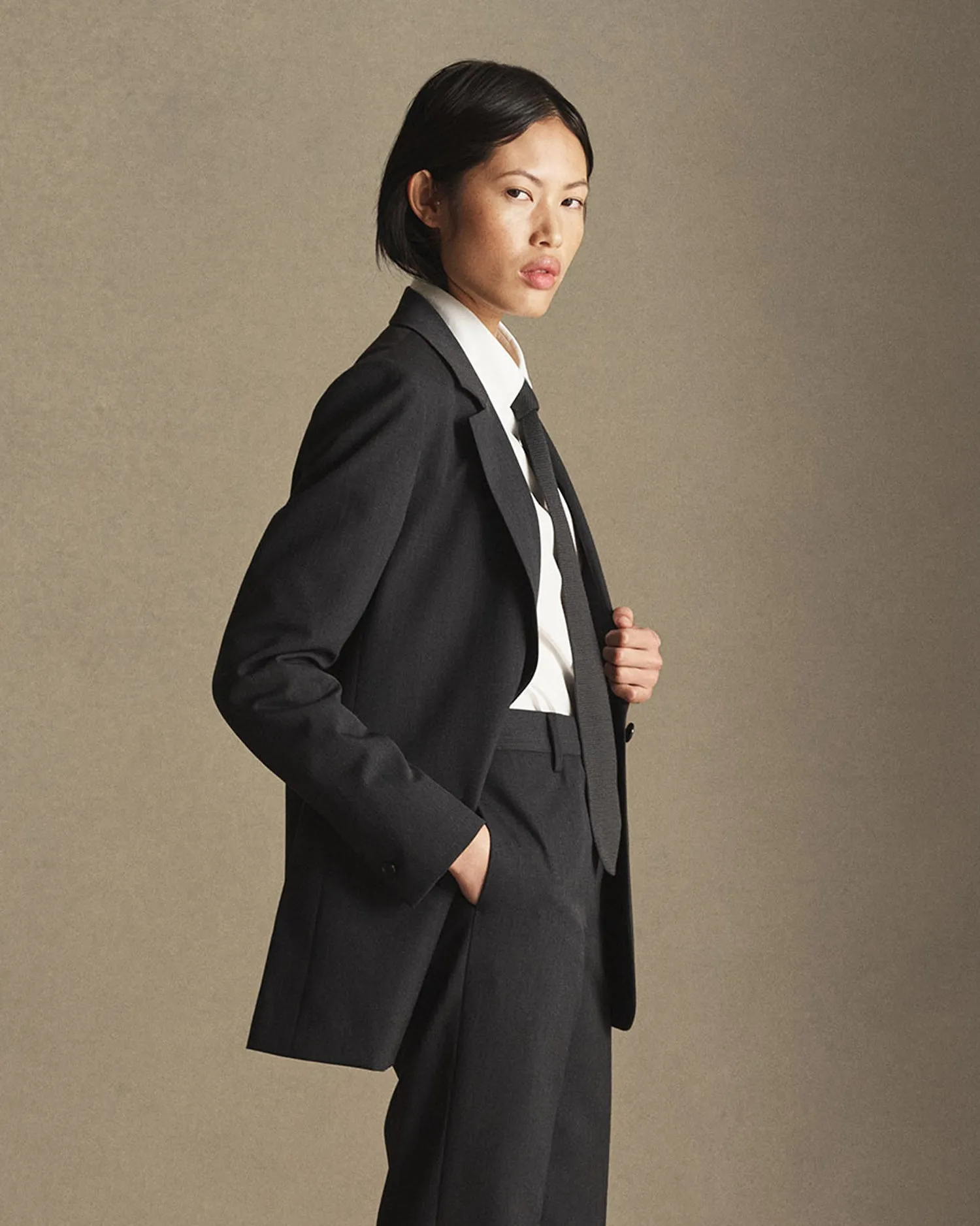 Georgia House Cut Blazer - Charcoal Wool Twill