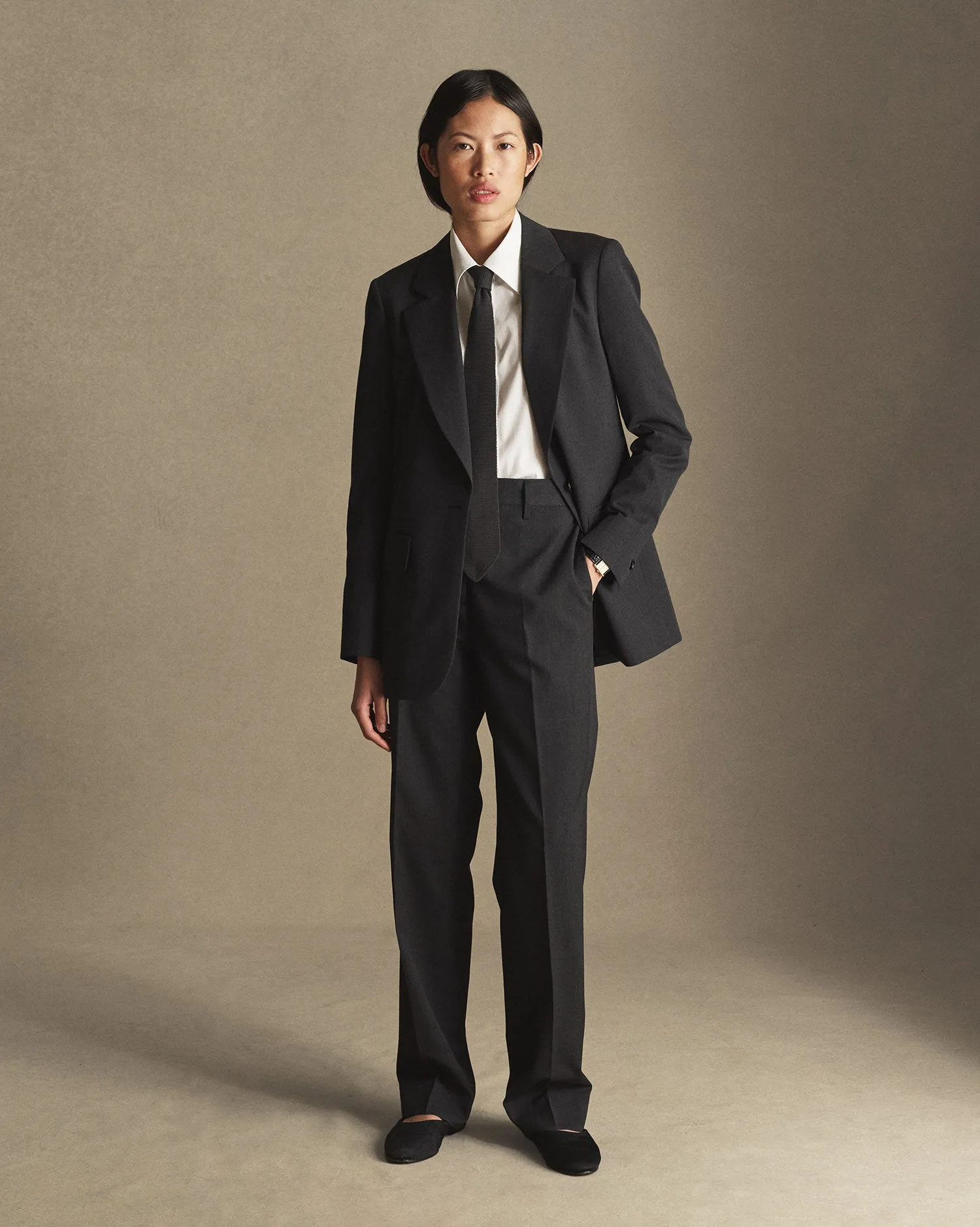 Georgia House Cut Blazer - Charcoal Wool Twill