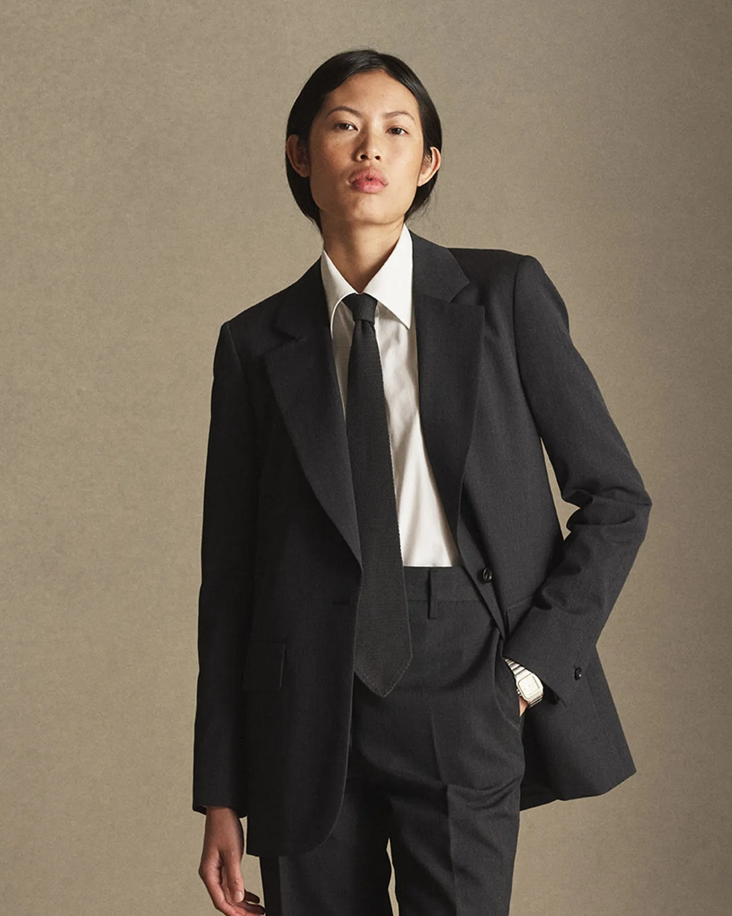 Georgia House Cut Blazer - Charcoal Wool Twill