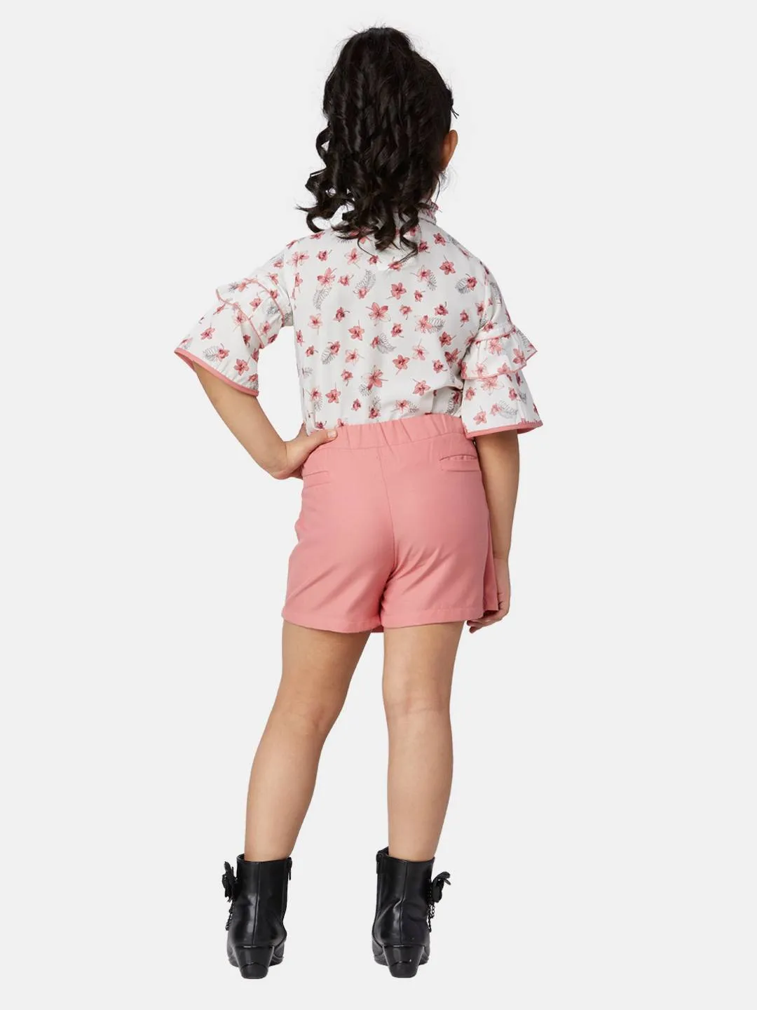 Girls Blush Printed Shorts Top With Inner 13277