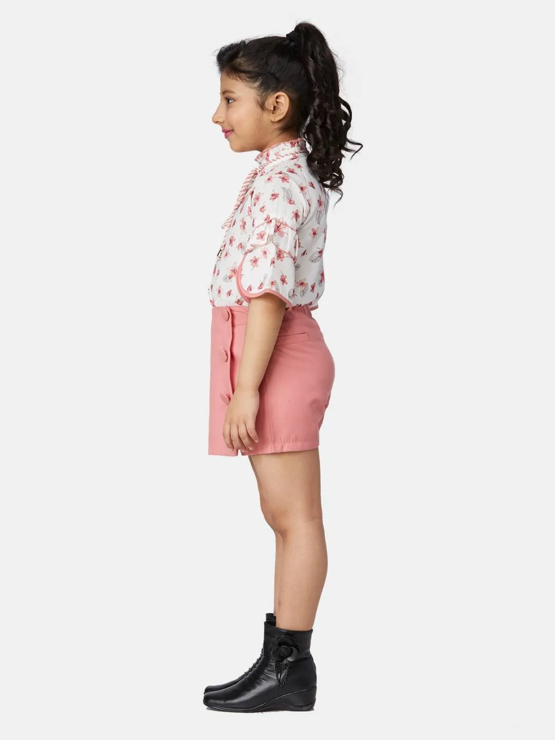 Girls Blush Printed Shorts Top With Inner 13277