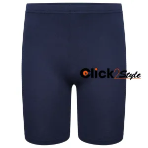 Girls Kids Stretch Cycling Cotton PE School Uniform Dance Gym Swim Shorts -Navy Blue