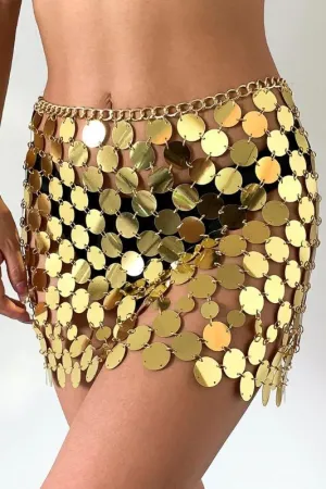 Gold Squamous Sequins Patchwork Strappy Skirt