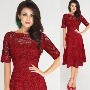Graceful Half Sleeve Lace Pleat Knee-length Dress