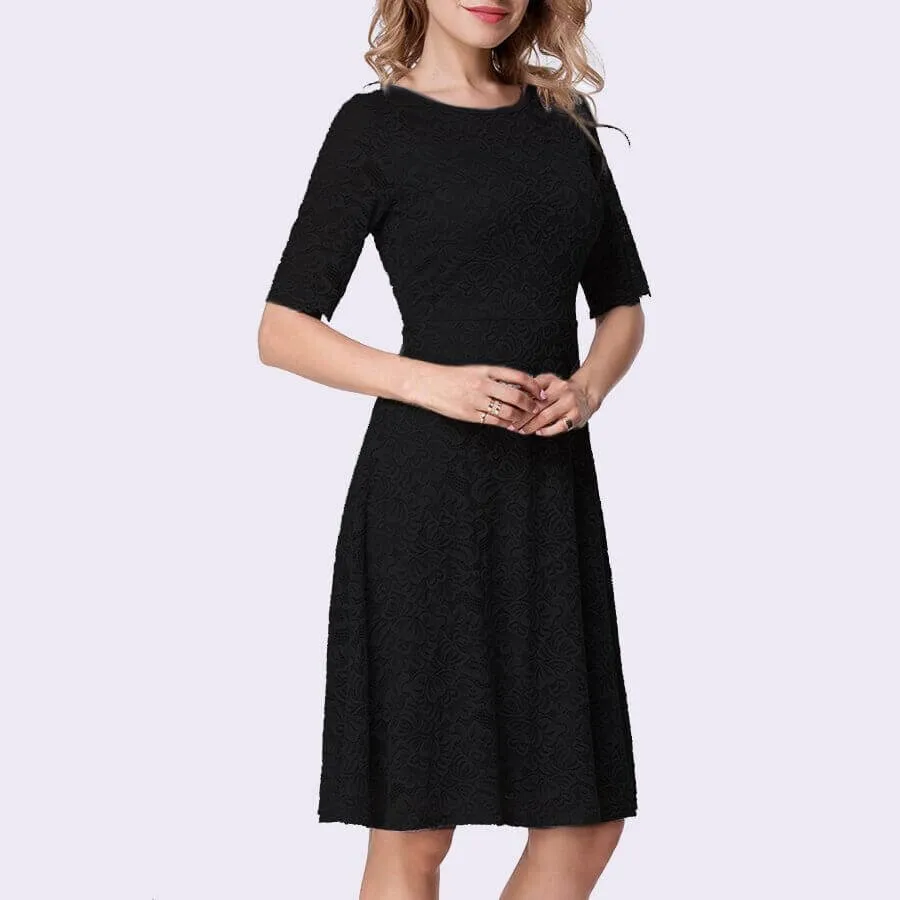 Graceful Half Sleeve Lace Pleat Knee-length Dress