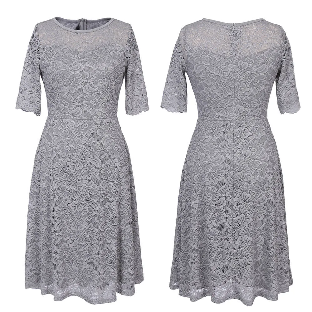 Graceful Half Sleeve Lace Pleat Knee-length Dress