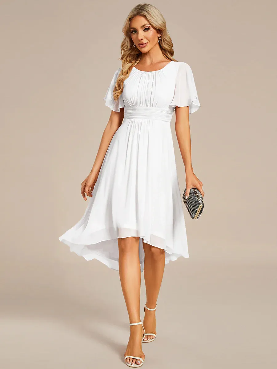 Graceful Lotus Leaf Pleated A-Line Knee Length Wedding Dress