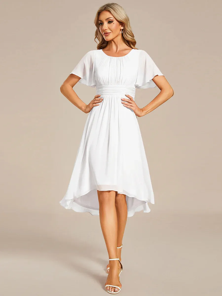 Graceful Lotus Leaf Pleated A-Line Knee Length Wedding Dress