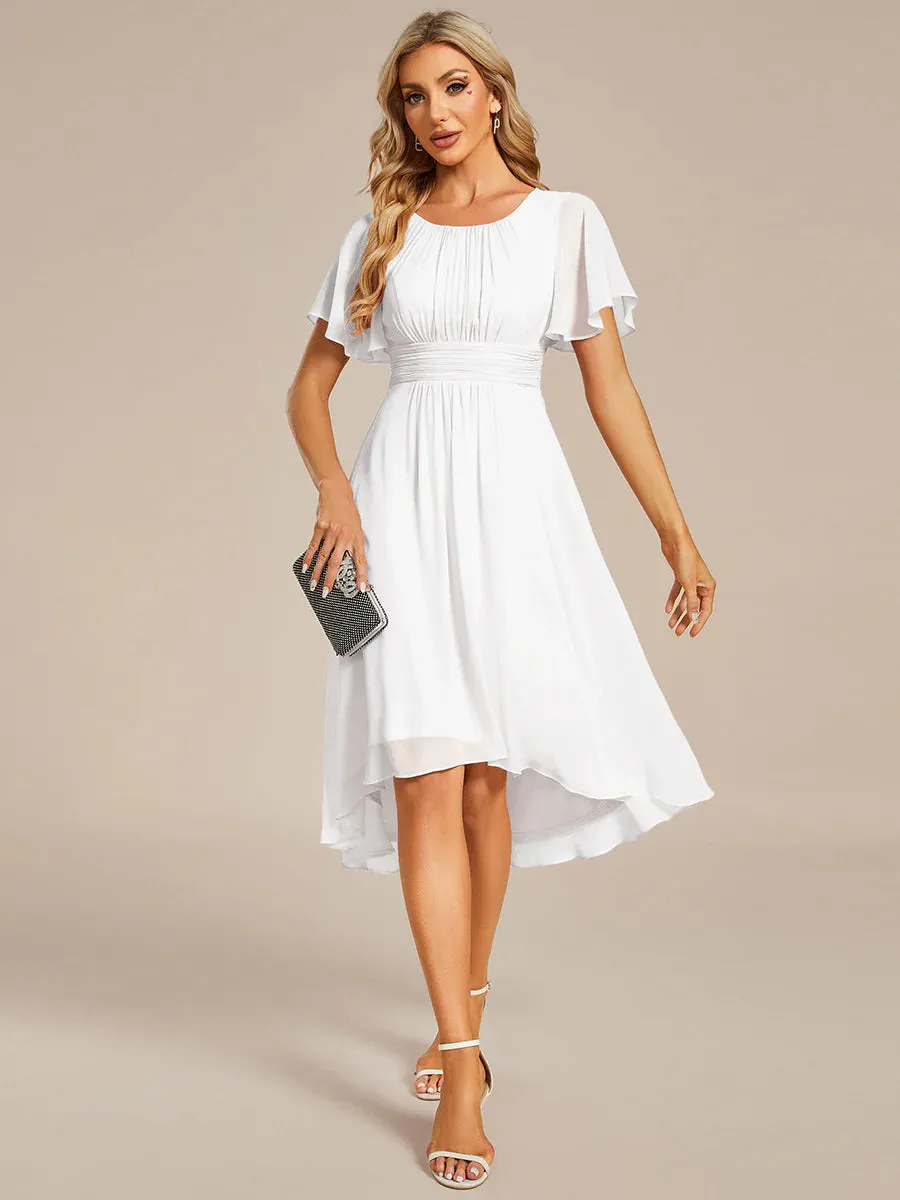 Graceful Lotus Leaf Pleated A-Line Knee Length Wedding Dress
