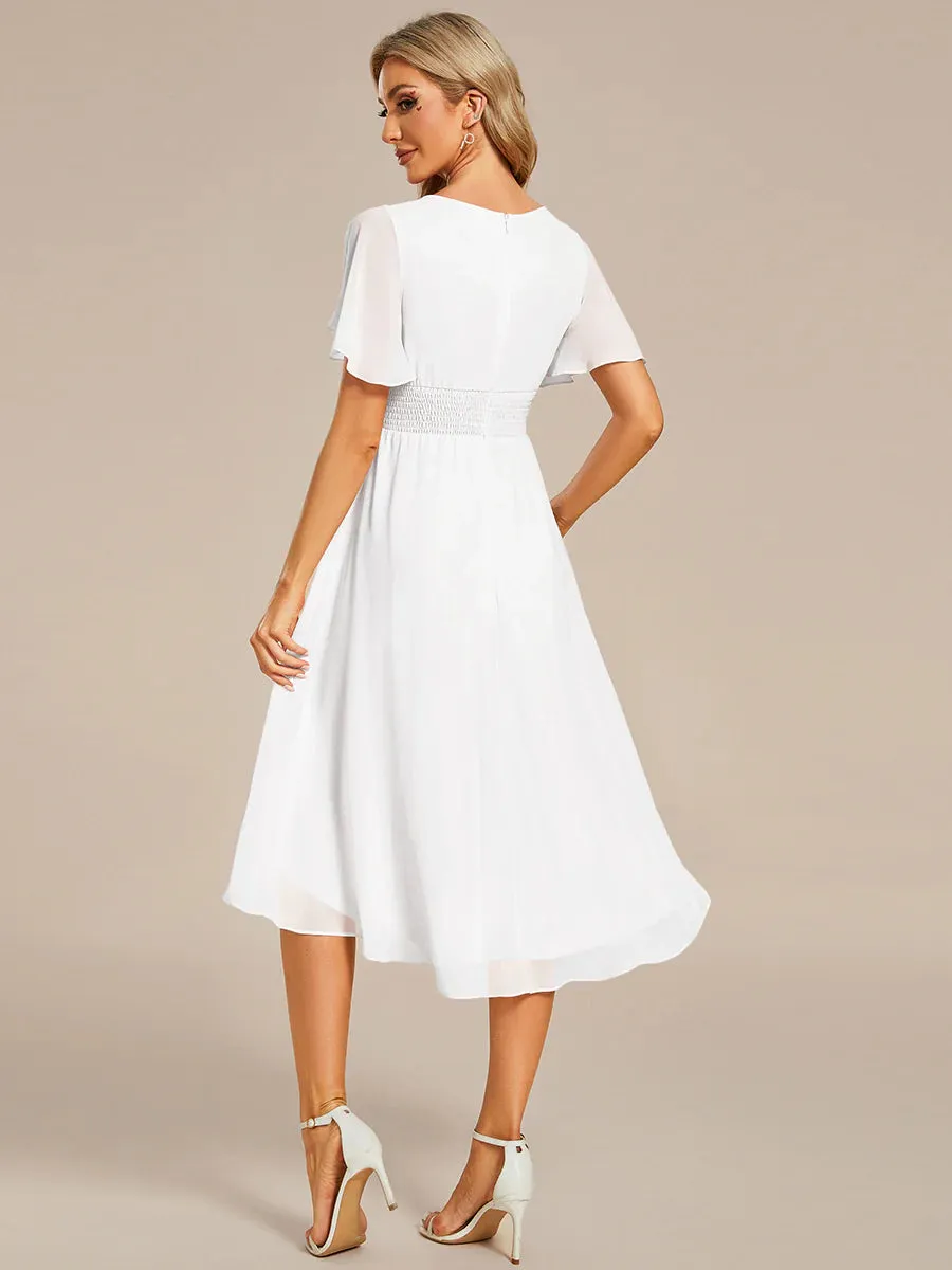 Graceful Lotus Leaf Pleated A-Line Knee Length Wedding Dress
