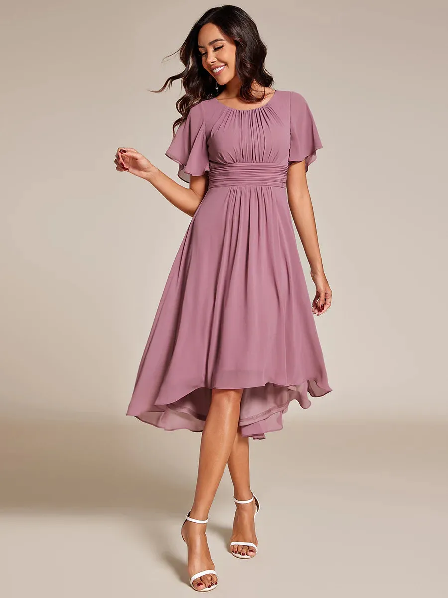 Graceful Lotus Leaf Pleated A-Line Knee Length Wedding Guest Dress