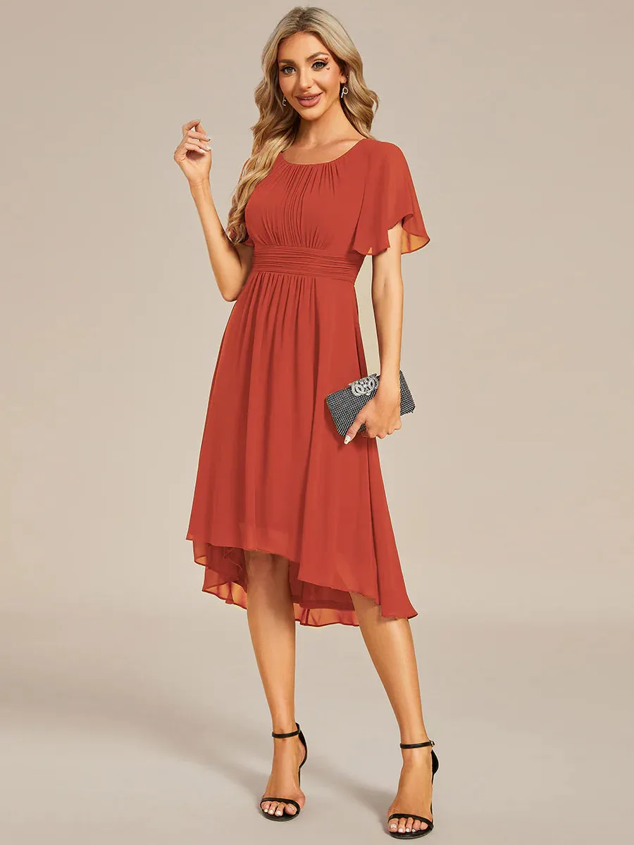Graceful Lotus Leaf Pleated A-Line Knee Length Wedding Guest Dress