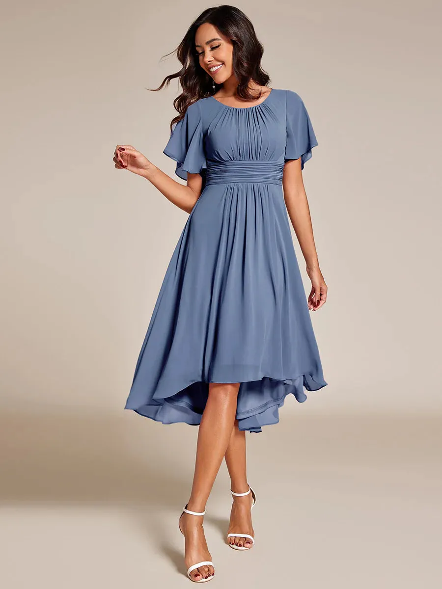 Graceful Lotus Leaf Pleated A-Line Knee Length Wedding Guest Dress