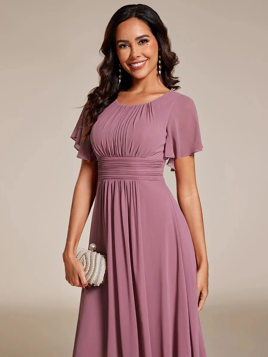Graceful Lotus Leaf Pleated A-Line Knee Length Wedding Guest Dress