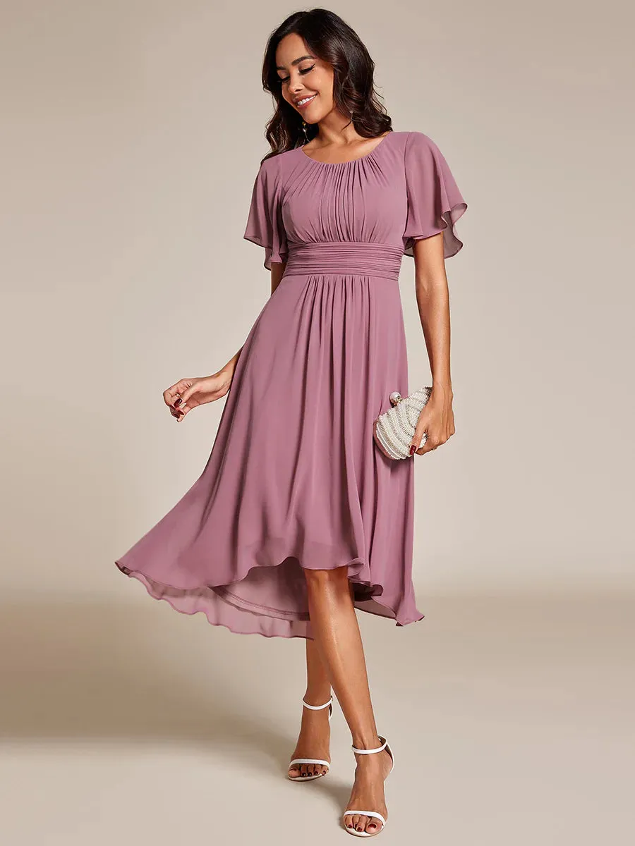 Graceful Lotus Leaf Pleated A-Line Knee Length Wedding Guest Dress
