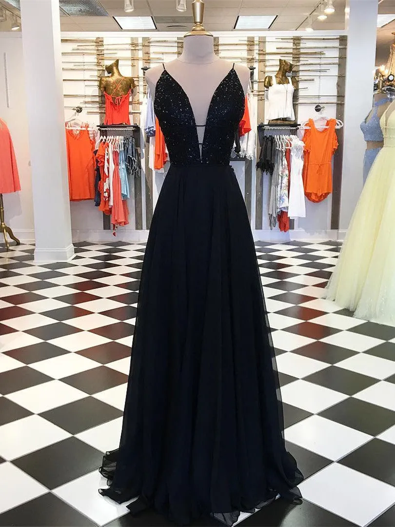 Graceful Tulle Spaghetti Straps Beaded A-line Prom Dresses PD262