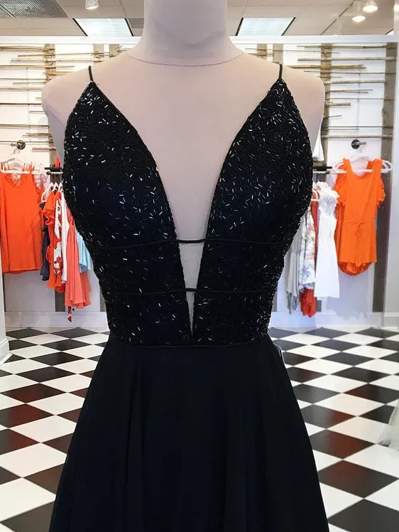 Graceful Tulle Spaghetti Straps Beaded A-line Prom Dresses PD262