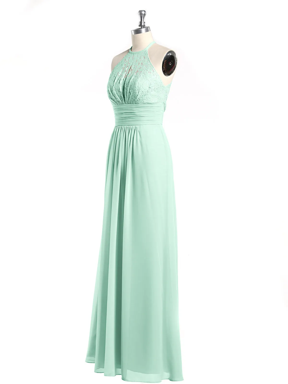 Halter Chiffon And Lace Long Dresses Mint Green Plus Size