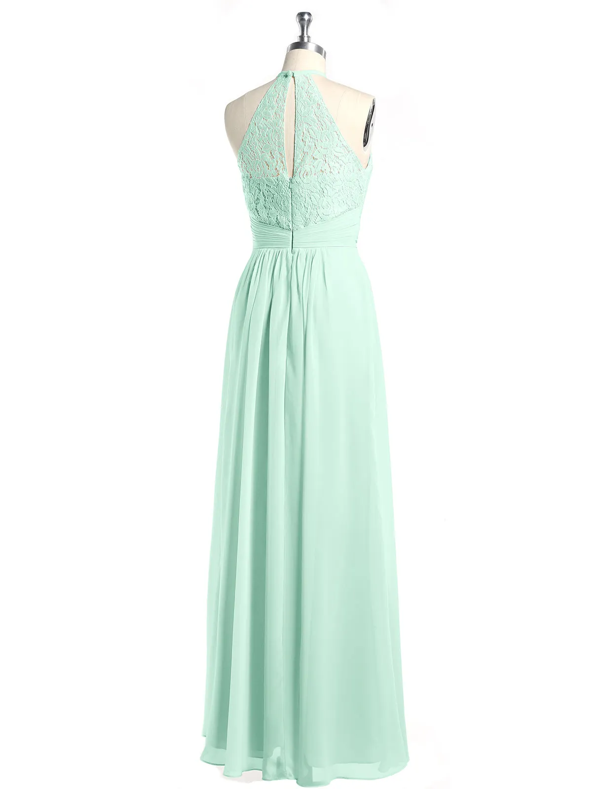 Halter Chiffon And Lace Long Dresses Mint Green Plus Size