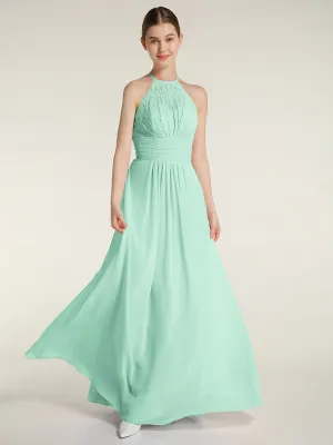 Halter Chiffon And Lace Long Dresses Mint Green Plus Size