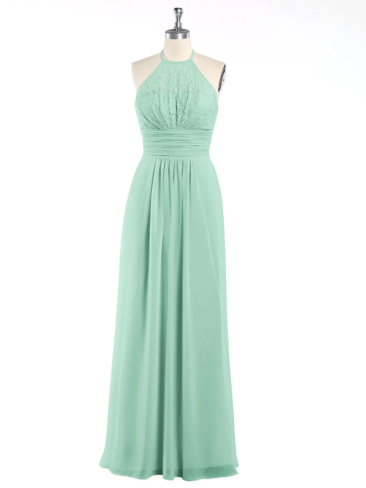 Halter Chiffon And Lace Long Dresses Mint Green Plus Size