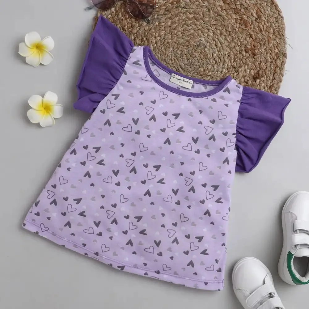 Hearts with Sleeves Frill Top - Purple