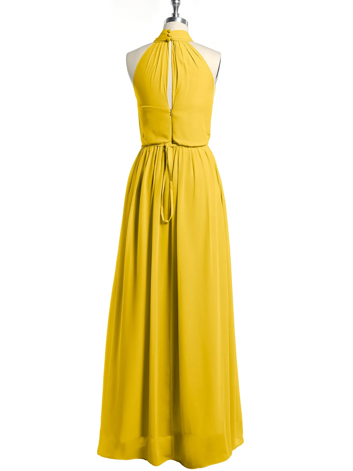 High Neck Chiffon Dresses with Slit and Sash Bow-Marigold Plus Size