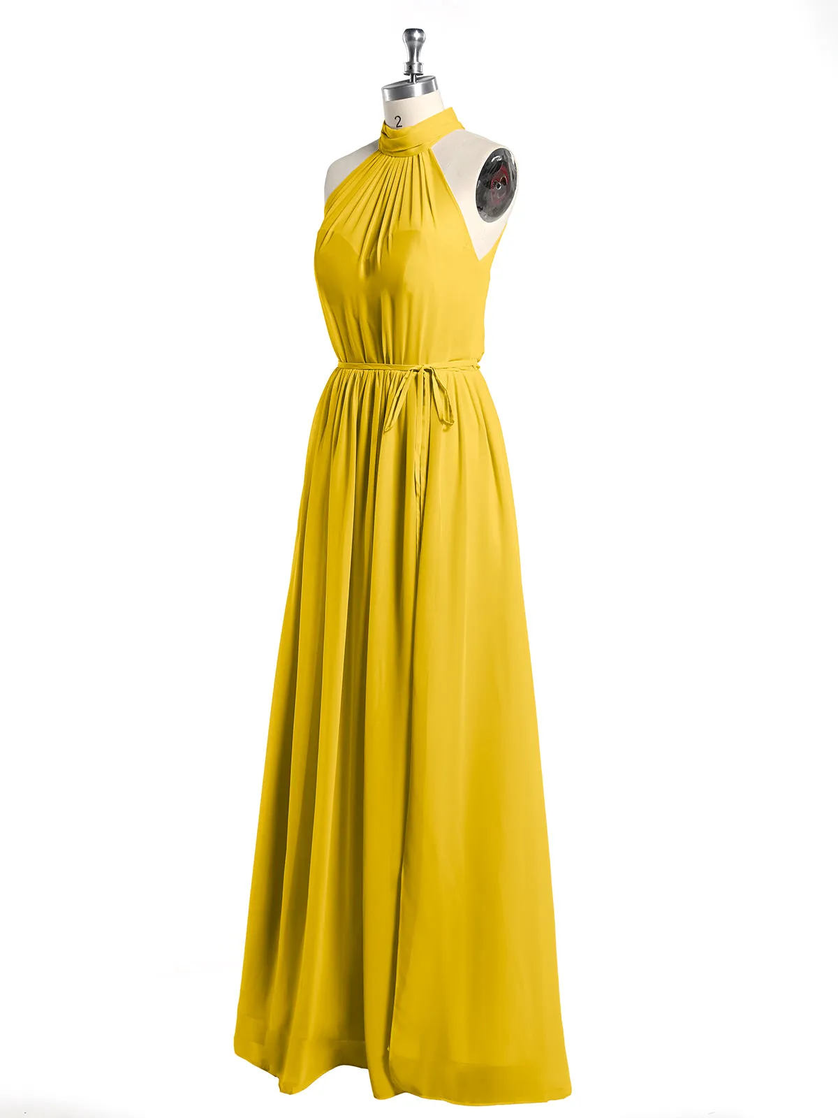 High Neck Chiffon Dresses with Slit and Sash Bow-Marigold Plus Size