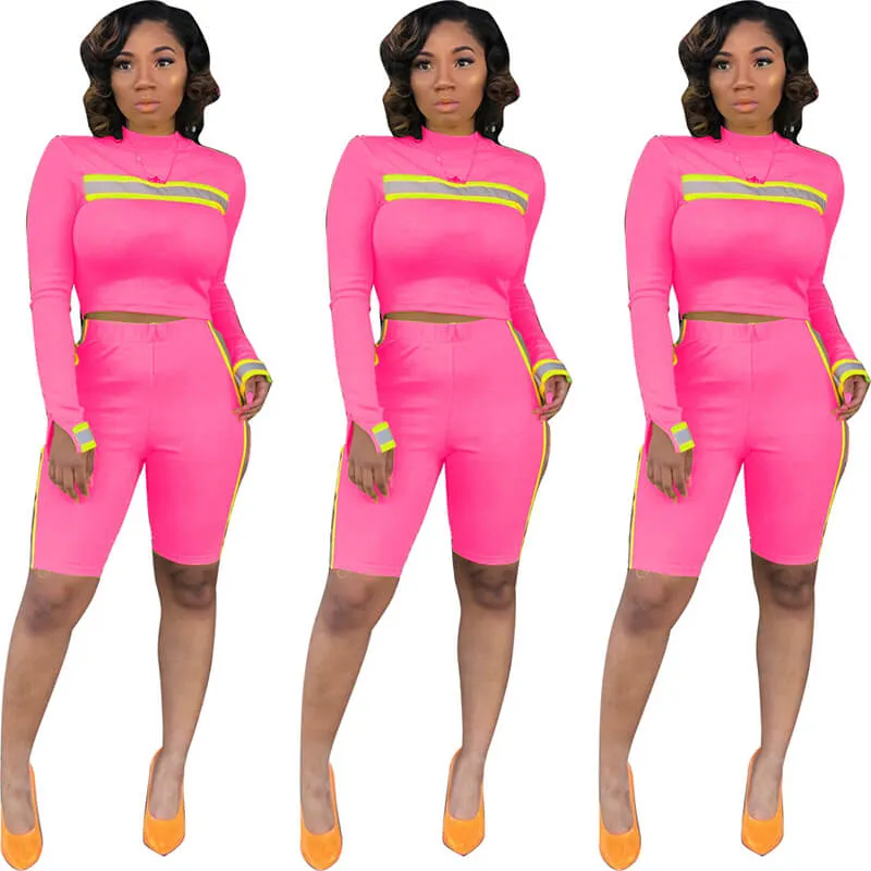 High Neck Crop Top Slim Shorts Set