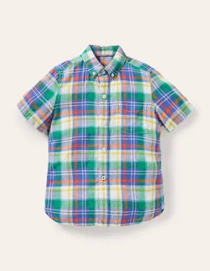 Holiday Cotton Linen Shirt-Green Pepper/Bluebell Check