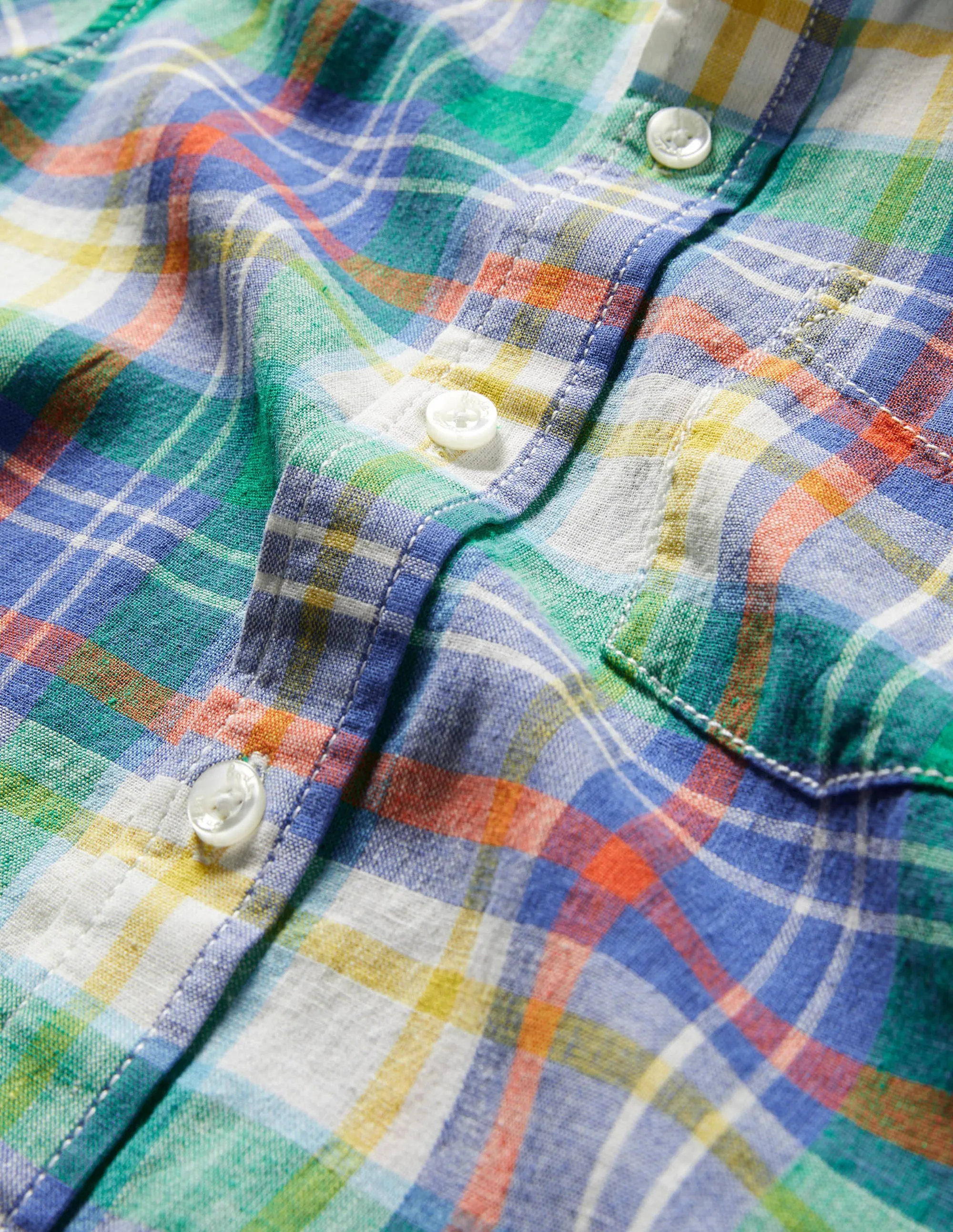 Holiday Cotton Linen Shirt-Green Pepper/Bluebell Check
