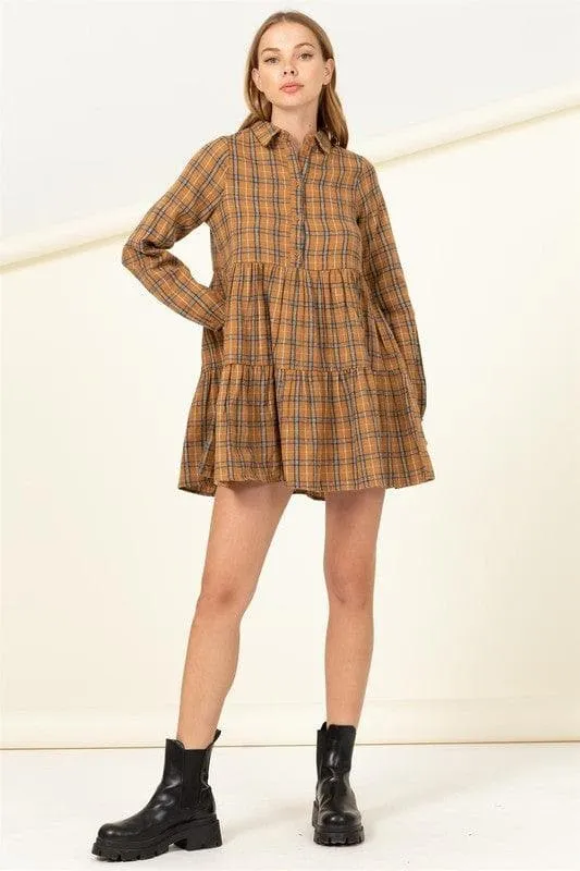 HYFVE Effortless Love Plaid Print Babydoll Dress