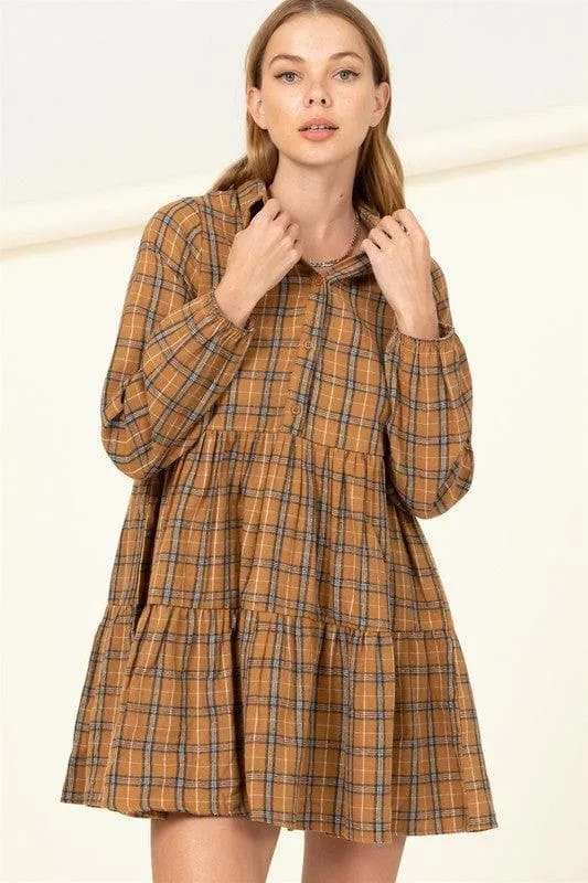 HYFVE Effortless Love Plaid Print Babydoll Dress