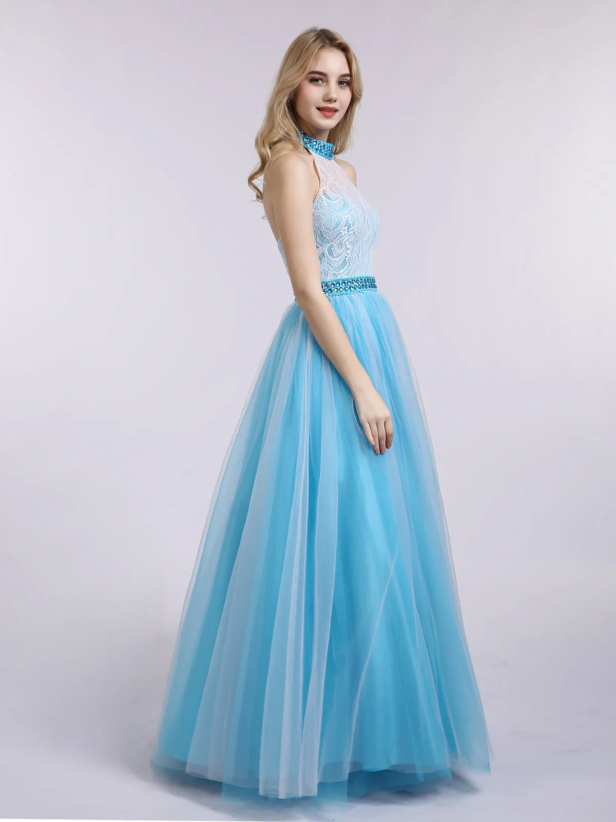 Illusion High Neck Lace and Tulle Dress-Chocolate Plus Size
