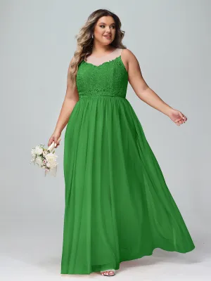 Illusion Neckline Lace and Tulle Maxi Dress-Green Plus Size