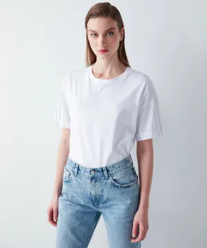 Ipekyol T-Shirt With Crystal Stone Stripes White