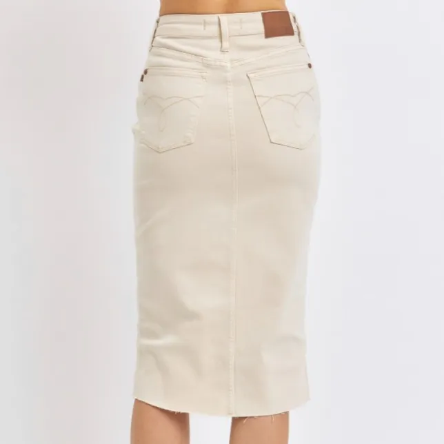 Judy Blue Split-Front Denim Skirt (Beige) - SALE