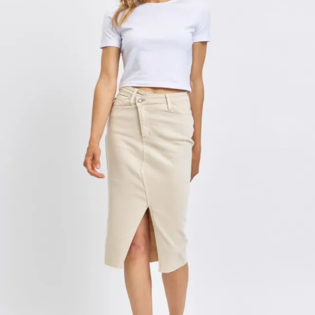 Judy Blue Split-Front Denim Skirt (Beige) - SALE