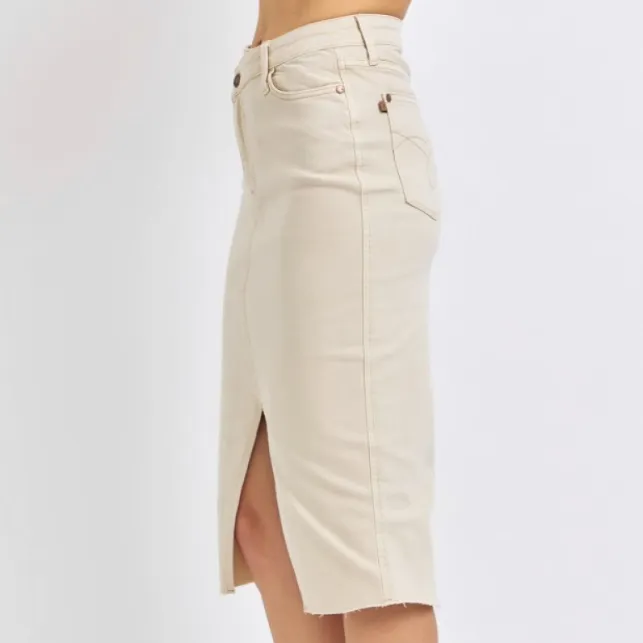Judy Blue Split-Front Denim Skirt (Beige) - SALE
