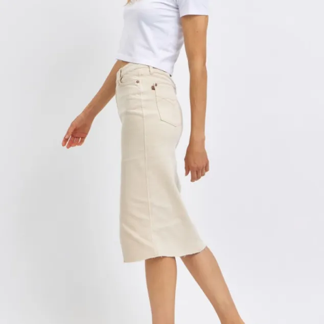 Judy Blue Split-Front Denim Skirt (Beige) - SALE