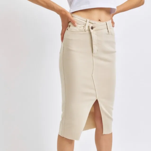 Judy Blue Split-Front Denim Skirt (Beige) - SALE