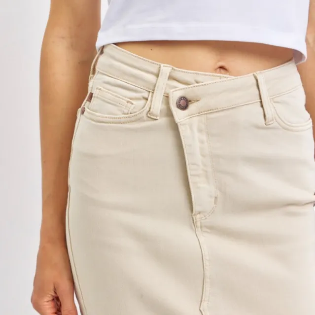 Judy Blue Split-Front Denim Skirt (Beige) - SALE