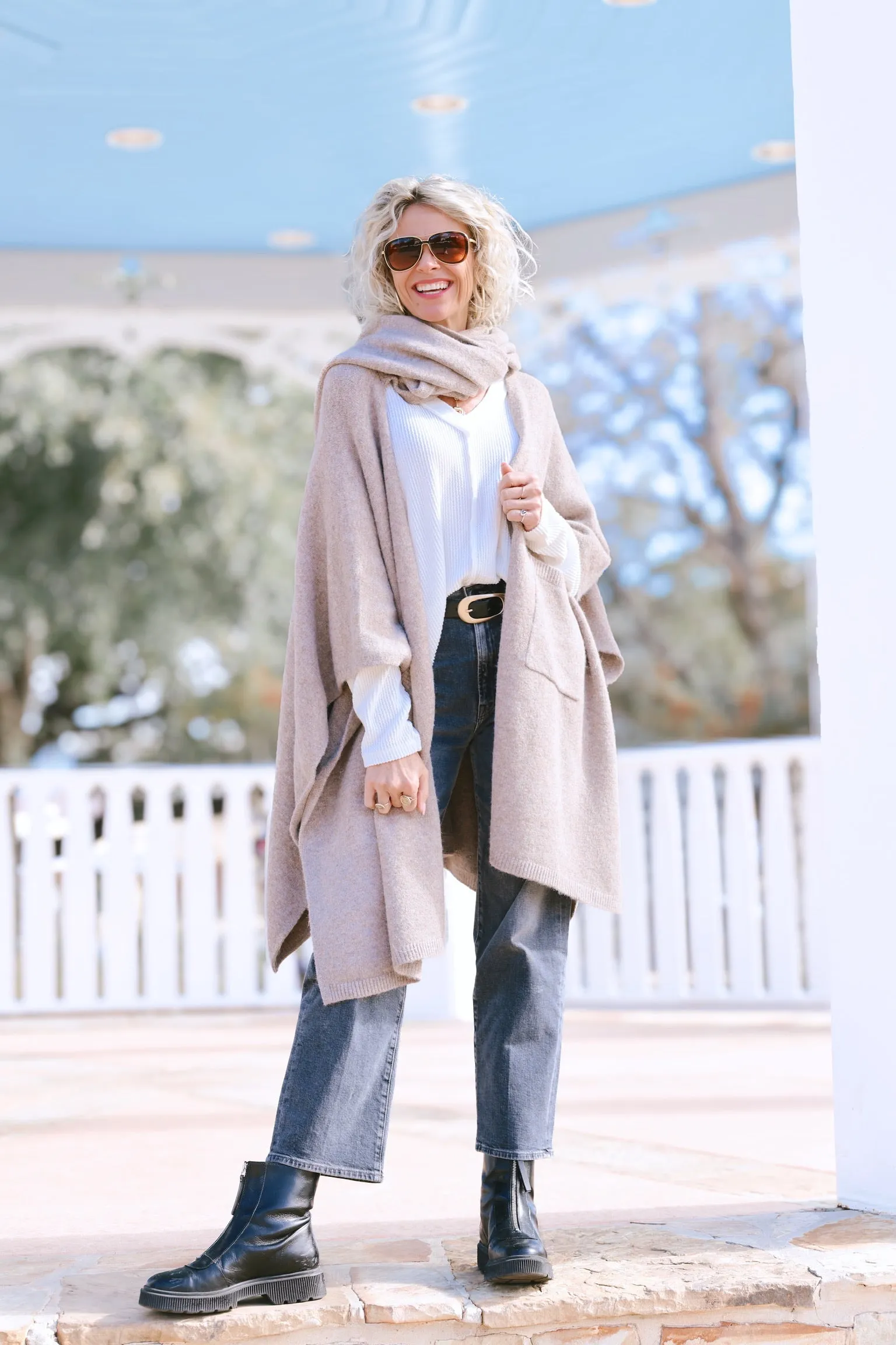 Kimono Cardigan w/ Attached Scarf