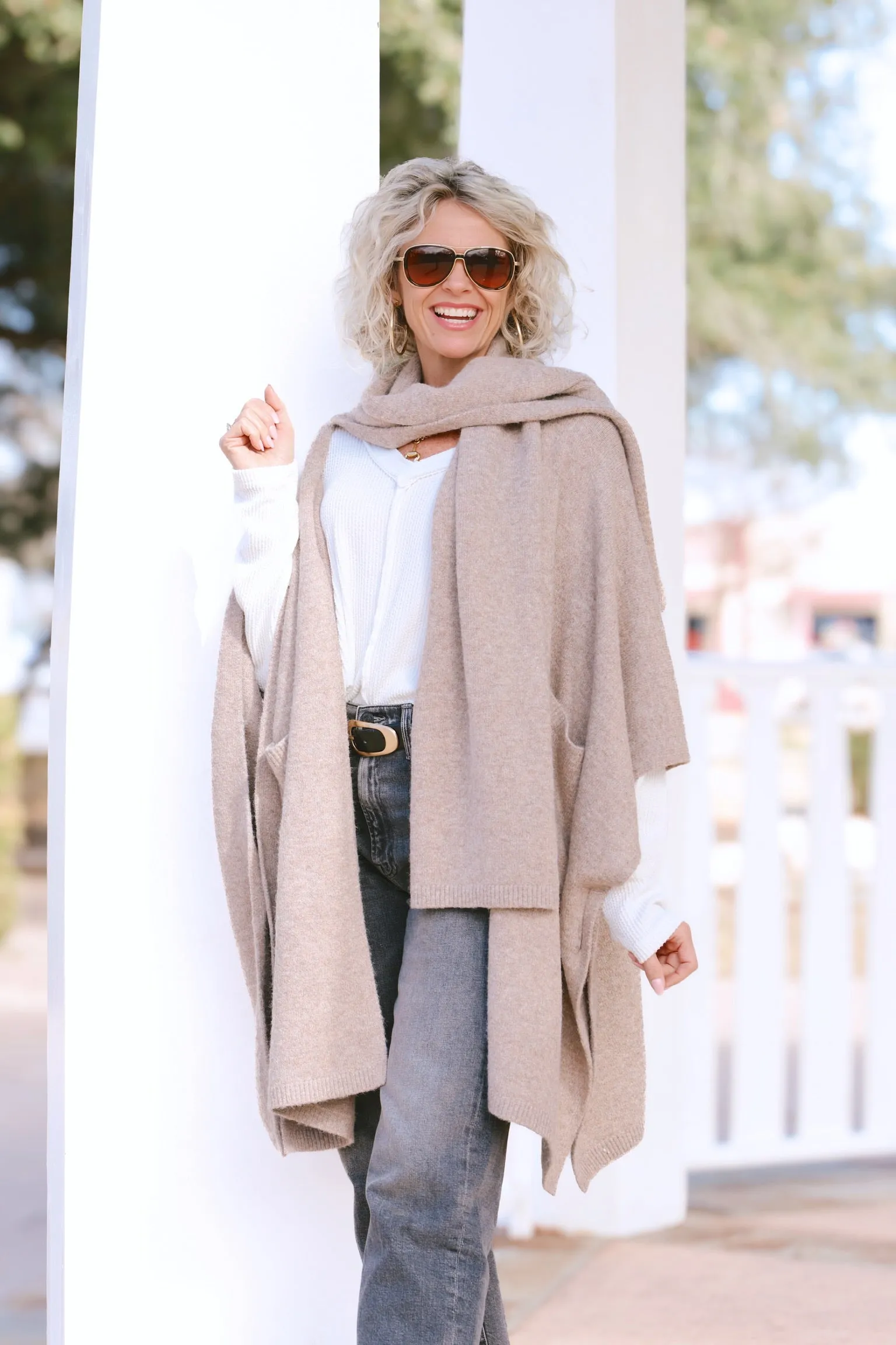 Kimono Cardigan w/ Attached Scarf