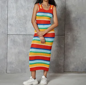 Knitted Color Block Slim Fit Sleeveless Maxi Dress