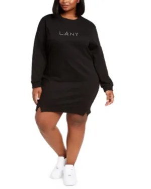 Lala Anthony Trendy Plus Sweatshirt Dress Black Size 1X | Black