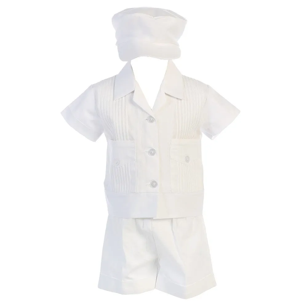 Little Boys Pin Tuck Shirt Shorts Poly Cotton Baptism Christening Set 2-4T