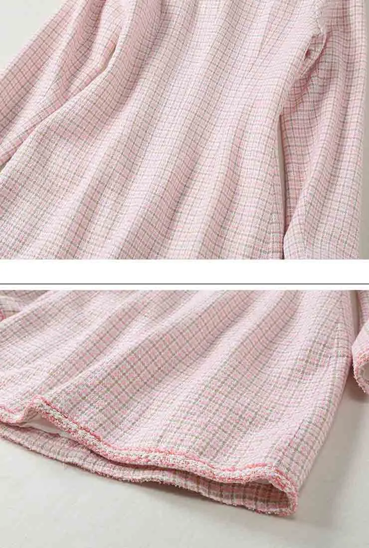 Luxury Single-breasted Pink Tweed Slim Mini Dress
