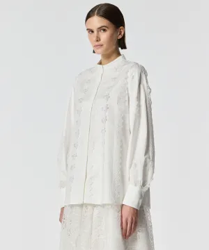 Machka  Poplin Shirt With Lace Trim Off White