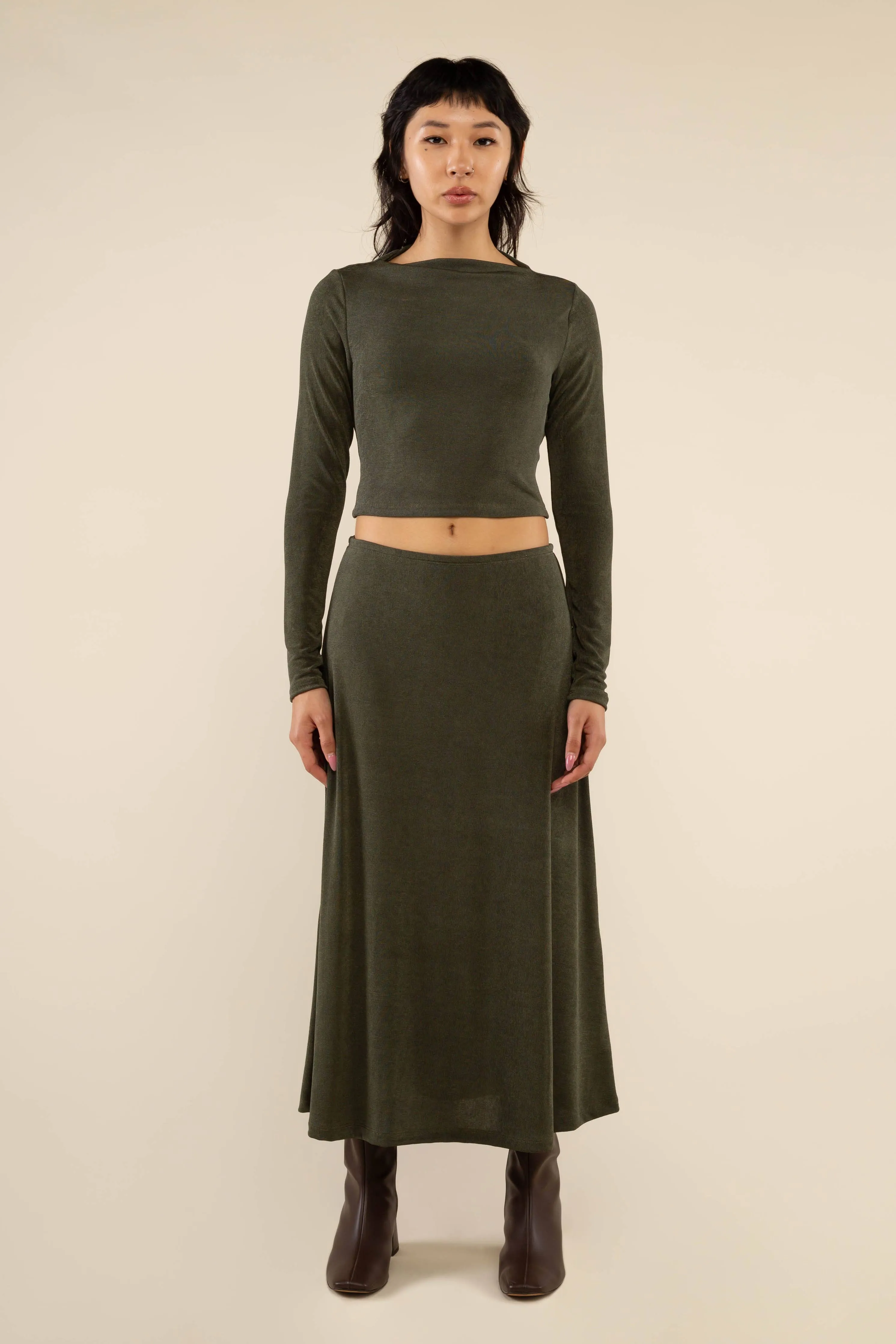 Maple A-Line Midi Skirt - Plus: Olive